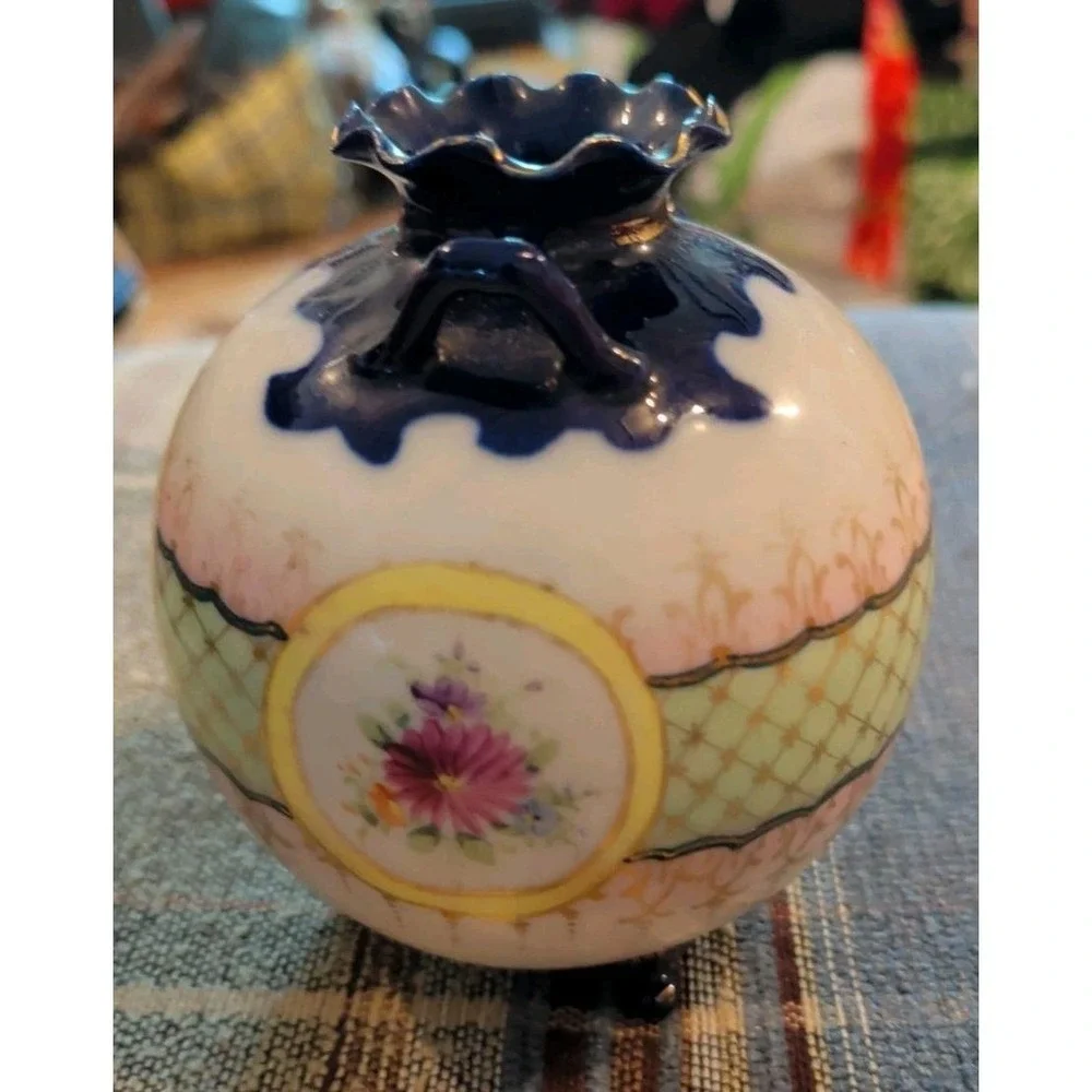 Antique NIPPON JAPAN Handpainted VASE URN COBALT BLUE Multi Color